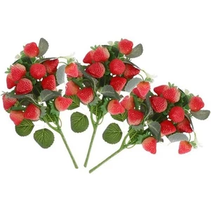 Realistic Fake Strawberry Stem Branches for Festive Decoration Set of 3 - Picture 1 of 11