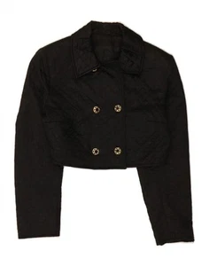 VINTAGE Womens Crop Double Breasted Quilted Jacket IT 42 Medium Black CX01 - Picture 1 of 3