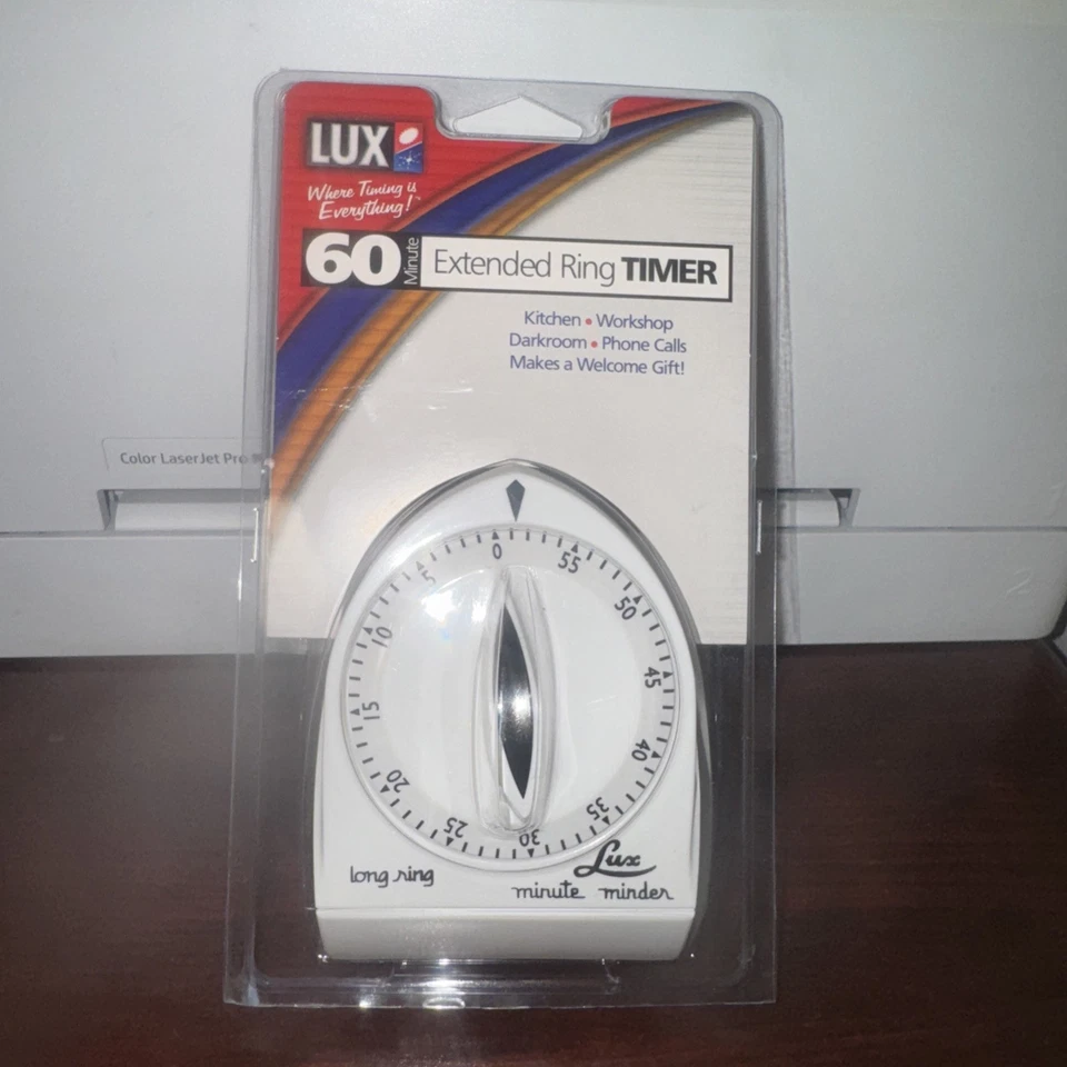 Lux Minute Minder Long Ring Timer Mechanical White 60 Min