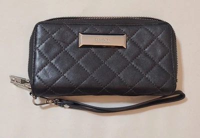 DKNY Double Zip Quilted Wristlet  Black Clutch Wallet Credit Card ID Holder GUC  - Image 1 of 4