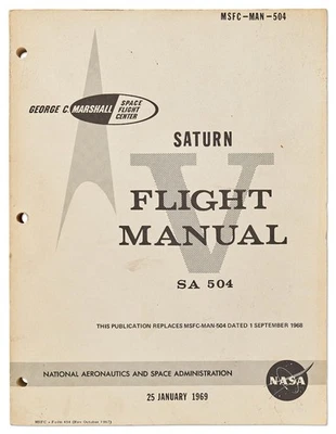 Original Saturn V Flight Manual Issued by NASA in January 1969 - Image 1 of 4