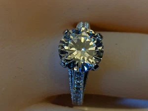 Anillo de compromiso de plata 925 de oro blanco sobre redondo de 14 K para mujer - Imagen 1 de 9