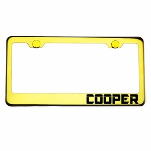 Gold Chrome License Plate Frame COOPER Laser Engraved Metal Screw Cap - Picture 1 of 8