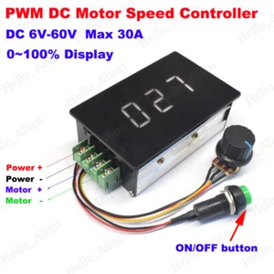 Controlador de velocidad del motor LED 6-60V 12V 24V 36V 48V 30A PWM DC módulo de interruptor ON OFF - Imagen 1 de 10