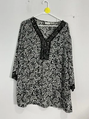 Womans White Stag Womans Plus 22W/24W  Black White Sequins V Neck Beach Coverup - Image 1 of 4