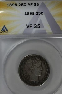 1898 .25 ANACS VF 35 Barber Quarter, Liberty Head Quarter, - Picture 1 of 2