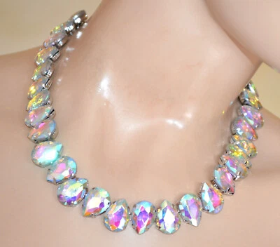 Collana donna argento cristalli boreali gocce collier girocollo elegante UAX55 - Immagine 1 di 4