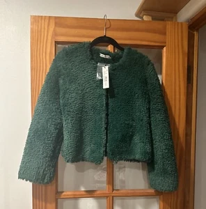 Alice And Olivia Deep Emerald Green Fawn Faux Fur Cropped Jacket NWT So Soft - Picture 1 of 24