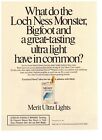 1989 Merit Ultra Lights Cigarettes Loch Ness Monster Vintage Print Ad