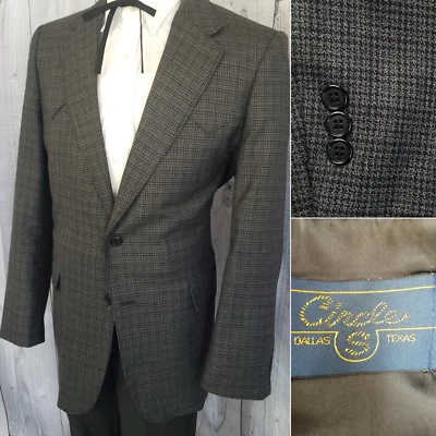 Blazer largo Rockabilly Circle S Western Yoke para hombre gris a cuadros lana tweed 44 Foto 1 de 4