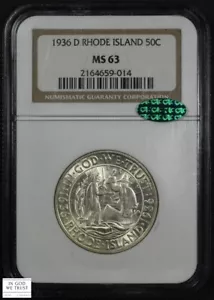 1936 D Rhode Island Commemorative Silver Half Dollar 50C NGC MS 63 CAC (Toned) - Picture 1 of 5