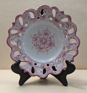 Plato de pared vintage Vestal Alcobaca-Portugal/Grande 11" rosa reticulado blanco - Imagen 1 de 6
