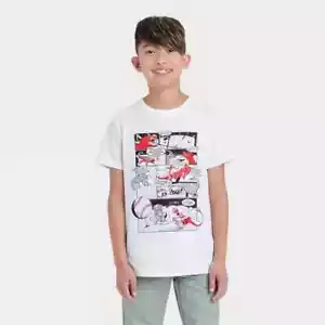 Cat & Jack Boys T-Shirt, Size Small 6/7, Short Sleeve, White, Dino Baseball - Picture 1 of 3
