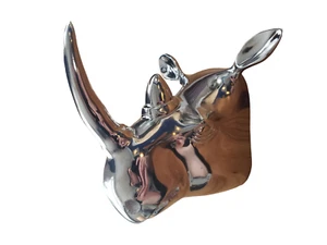 Silver Metal RHINO Wall Mounted Head Sculpture - Picture 1 of 10
