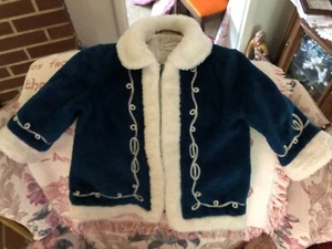 ROTHSCHILD Country Girl Blue Plush Coat White Faux Fur Trim 2T/3T? Cosplay P-O - Picture 1 of 8