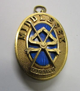 1955 PGSW 9kt vergoldete und Emaille ovale Freimaurer Anhänger ~ Middlessex, England - Bild 1 von 2