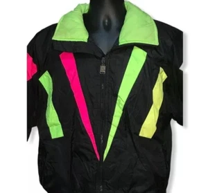 Vintage 1980’s Color Block Skii Jacket Green Mountain Women’s L Neon Runs Small - Picture 1 of 12