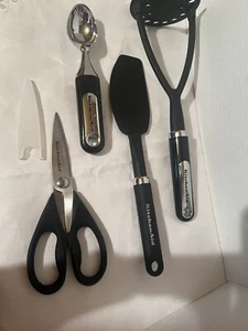 Lot Black Kitchen Aid Utensils Masher Long Head Scraper Ice Cream Scoop Scissors - Picture 1 of 14