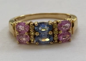 SCHÖNSTER RING 9 KT GOLD ROSA & GELBER SAPHIR & TANSANIT - GRÖSSE P1/2 - Bild 1 von 14
