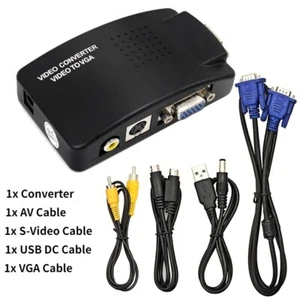 PC Laptop CCTV VGA To TV AV RCA S-Video Converter Adapter Composite HDTV LCD Box - Picture 1 of 11