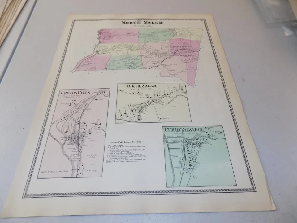 c1870 Mapa Westchester Co NY Pueblos de North Salem, Croton Falls, Purdy Station Foto 1 de 1