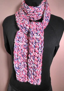 Red White Blue Team Fan Hand Crocheted Scarf~3x76~Warm Fun Soft Thick Patriot!  - Imagen 1 de 6