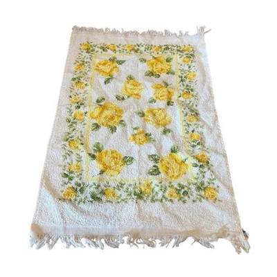 Toalla de mano Cannon mezcla de algodón rosas amarillas rectángulo floral boho flecos de colección Foto 1 de 4