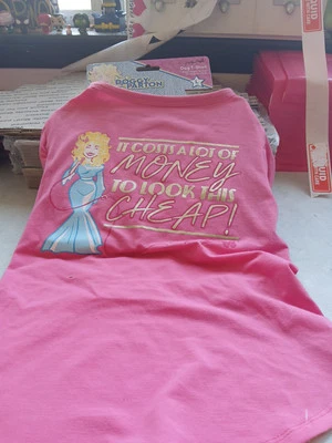 Doggy Parton Dog T-Shirt-Large-Pink"It costs a lot of money to look this cheap" - Image 1 of 2