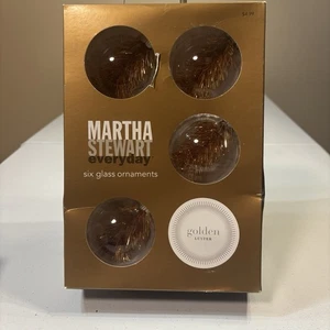 Christmas Ornament Round Glass Martha Stewart Box Of 6 Golden Luster - Picture 1 of 6