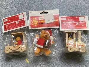 3 Vtg Walt Disney Sears Roebuck Winnie The Pooh Christmas Ornaments Flocked Pooh - Picture 1 of 8