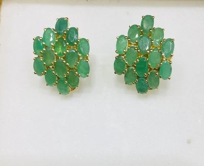 12K Solid Yellow Gold Back Clip On Earring W/Natural Oval Emerald 6.25GM - Image 1 of 4