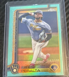 2025 Topps Chrome #95 Freddy Peralta Aqua Refractor/199 Milwaukee Brewers - Picture 1 of 2
