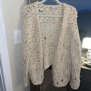 Zara  Beige Ribbon Knit Cardigan Sweater Jacket M-L Sold Out  - Picture 1 of 6