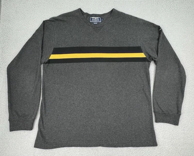 Винтажная мужская рубашка Polo Sport Ralph Lauren L серая с вырезом лодочкой в полоску с длинным рукавом - Изображение 1 из 4