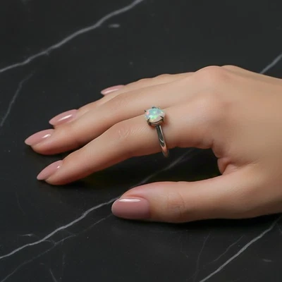 Anel de prata esterlina 925 feito à mão com pedra preciosa opala etíope presente para - Imagem 1 de 4