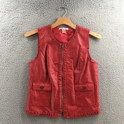 Colete Peter Nygard Masculino Grande Couro Vermelho Zíper Completo Bolsos Sem Mangas Casual - Imagem 1 de 4