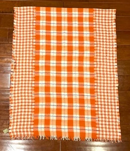 New J Crew Wool Linen Orange Blue Plaid Check Scarf Fringe Extra Long 79" x 31" - Picture 1 of 3