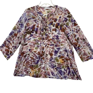 Susan Graver women’s multicolor Size XS semi sheer chiffon tunic Pin tuck - Picture 1 of 20