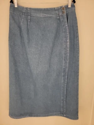 Falda envolvente midi denim vintage tallada con volantes de los años 80.  Mujer 14W Foto 1 de 4