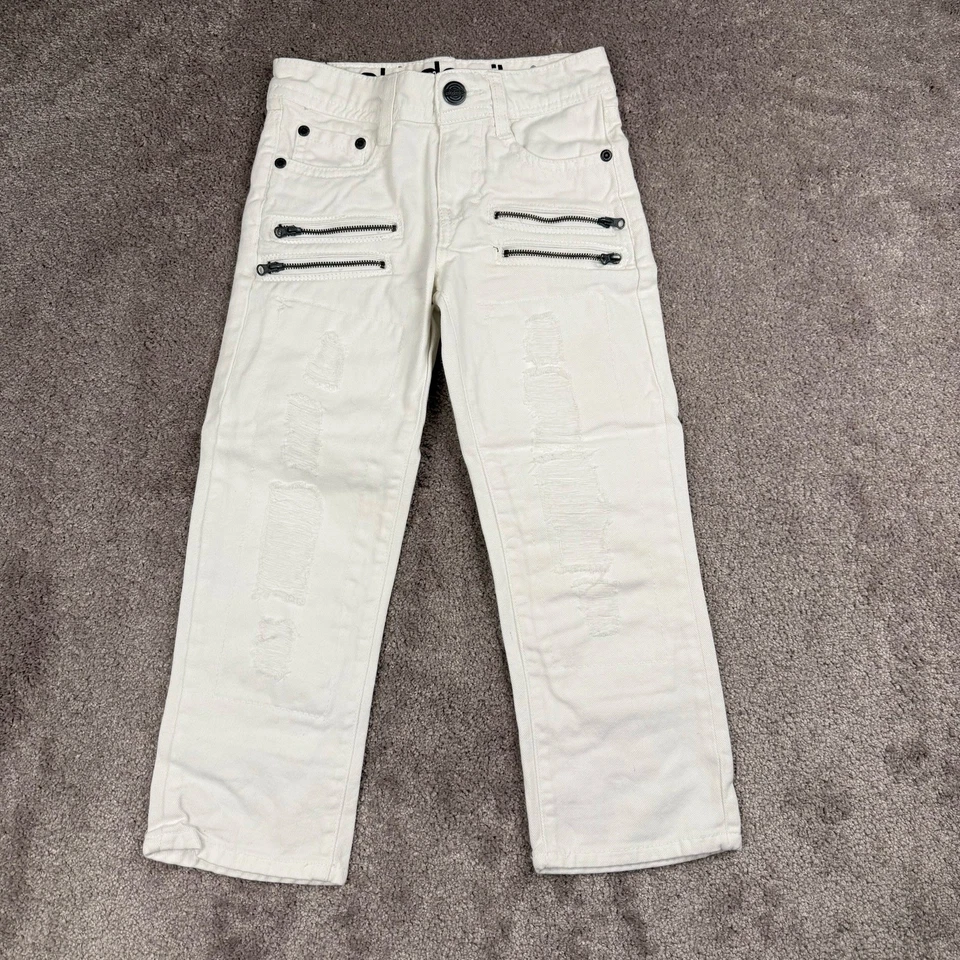 Pantalones de mezclilla blancos desgastados y cremalleras de Akademiks talla 5 niño y2k hip hop Foto 1 de 4