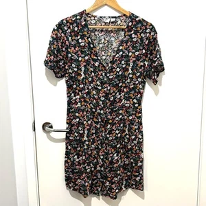 Roxy Floral Print Mini Dress Ladies Size Medium Green Pink Feminine - Picture 1 of 4
