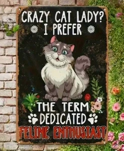 Crazy Cat Lady Schild lustig Metall Blech Wandbild 8x12 Geschenk für Katzenliebhaber Katze - Bild 1 von 7