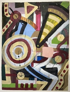 Quadro olio su tela Dennis Sakelson design astratto forme geometriche colorate - Foto 1 di 20