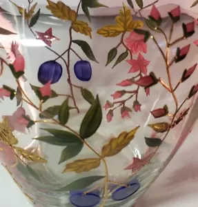 Jarrón rumano grande de vidrio artístico de 12" con esmalte pintado a mano floral rico color dorado - Imagen 1 de 9