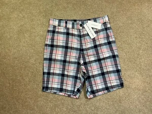 NWT Janie and Jack Boys Size 12 Plaid Linen Bermuda Shorts Blue Pink White $39 - Picture 1 of 5