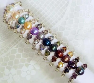 CYNTHIA LYNN "RIVER GEMS" 6 MM FRESHWATER PEARL SILVER STRETCH RINGS 12 COLORS! - Picture 1 of 12