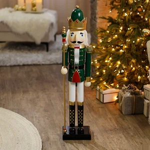3 Ft. Classic Green Wooden Holiday Nutcracker with Golden Scepter for Christmas - Picture 1 of 1