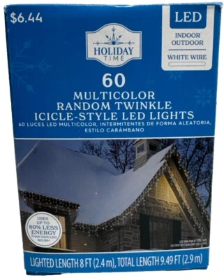 Holiday Time 60 Multicolor Random Twinkle Icicle-Style LED Lights - Image 1 of 4