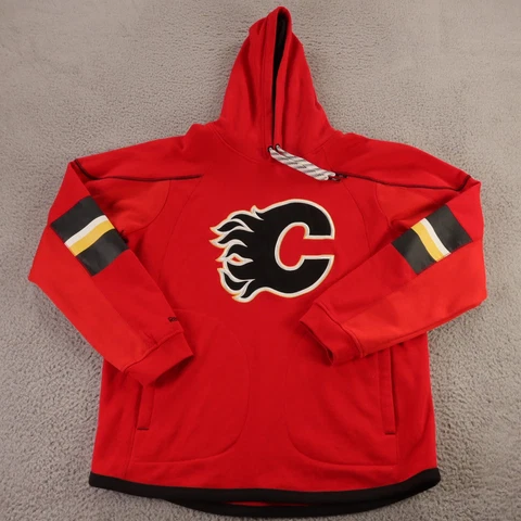 Calgary Flames Hoodie Mens Large Red Sweatshirt Sweater NHL Hockey Reebok Cover