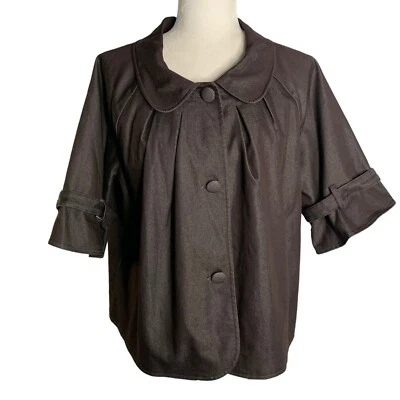 Abrigo Columpio Manga Corta Hillard & Hanson XL Marrón Botones Forrado Elástico Foto 1 de 4